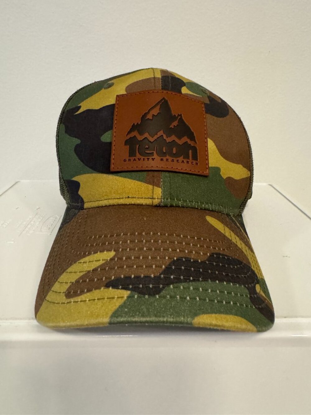 Teton Gravity Research TGR Camo Mesh Trucker Hat Leather Patch Snapback Cap